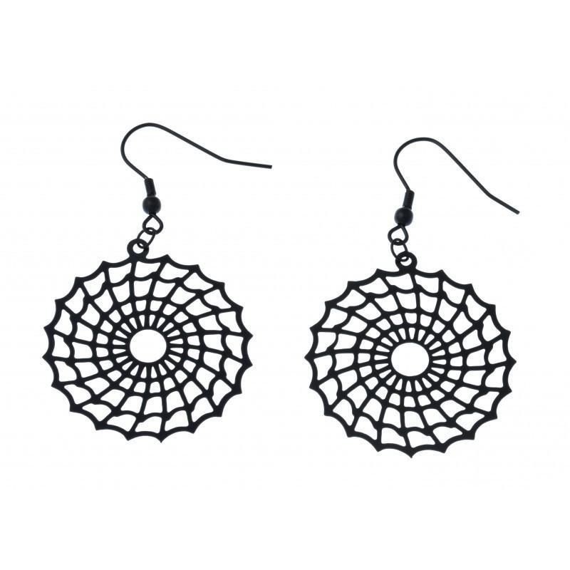 boucle d'oreille acier noir pour femme, Spider boucle d'oreille acier noir pour femme, Spider