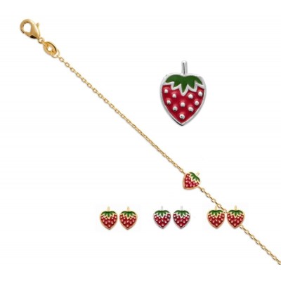 Bijoux enfant, bracelet, collier et boucles d'oreilles Fraise rouge