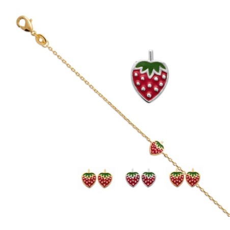 Bijoux enfant, bracelet, collier et boucles d'oreilles Fraise rouge