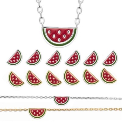Bijoux enfant, bracelet, collier et boucles d'oreille pastèque rouge