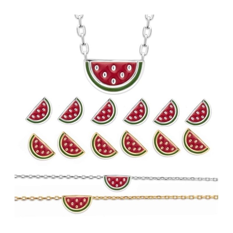 Bijoux enfant, bracelet, collier et boucles d'oreilles pastèque rouge