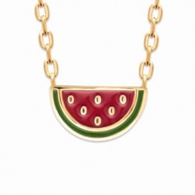 Bijou pastèque rouge pour enfant en plaqué or et émail - pendentif et collier