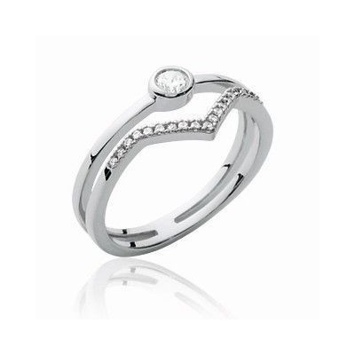 Bague femme argent, double anneau & zircon, Lyn&Or Bijoux
