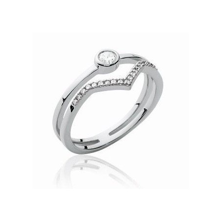 Bague femme argent, double anneau & zircon, Lyn&Or Bijoux