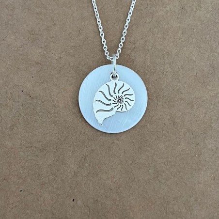 Collier créateur femme, Nacre blanche et Argent 925 - Ammonite