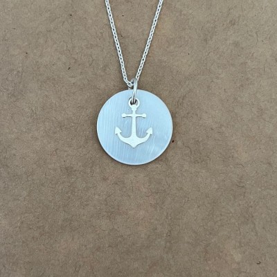 Collier créateur femme, Nacre blanche et Argent 925, Ancre marine