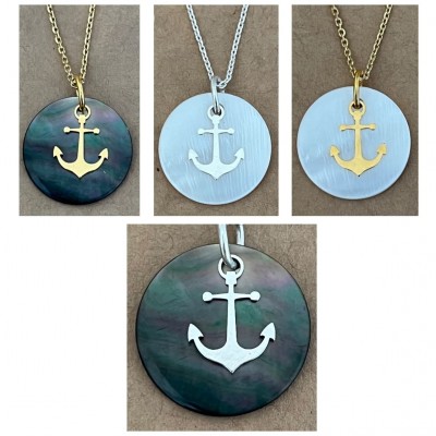 Collier créateur femme et pendentif en Nacre - Ancre marine