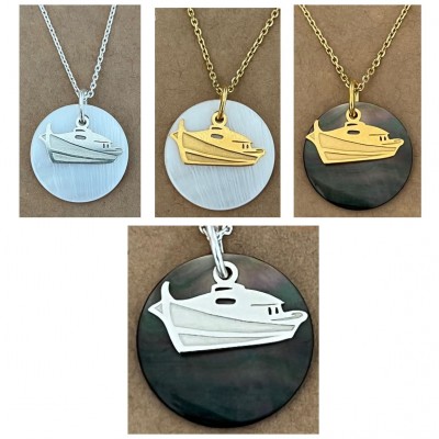 Collier créateur femme et pendentif en Nacre - Bateau pinasse