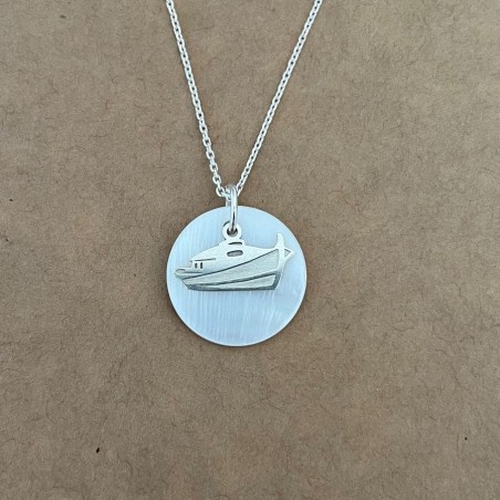 Collier créateur femme, Nacre blanche et Argent 925 - Bateau pinasse