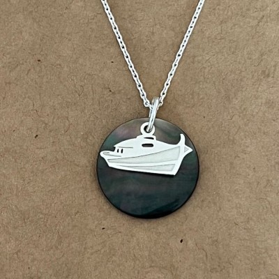 Collier créateur femme, Nacre noire et Argent 925 - Bateau pinasse