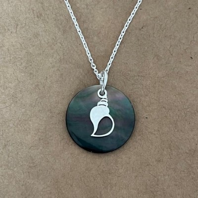 Collier nacre abalone grise et argent 925 pour femme, pendentif Coquillage