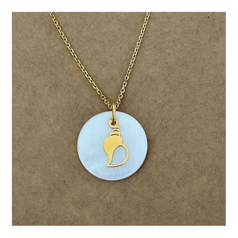 Collier nacre et plaqué or pour femme, pendentif Coquillage