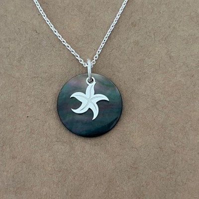 Collier nacre abalone grise et argent 925 pour femme, étoile de mer