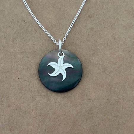 Collier nacre abalone grise et argent 925 pour femme, étoile de mer