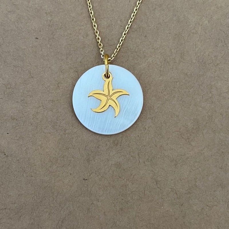 Collier nacre et plaqué or pour femme, étoile de mer