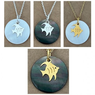Collier de nacre pour femme, pendentif poisson