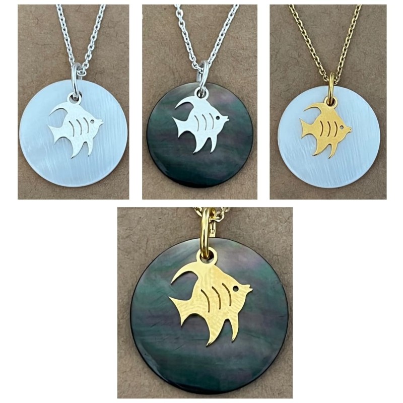 Collier nacre femme, pendentif Poisson - CabanetChanque