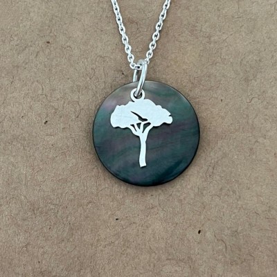 Collier argent et Nacre abalone grise pour femme, Pin Parasol