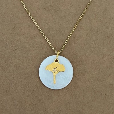 Collier plaqué or et Nacre blanche pour femme, Pin Parasol
