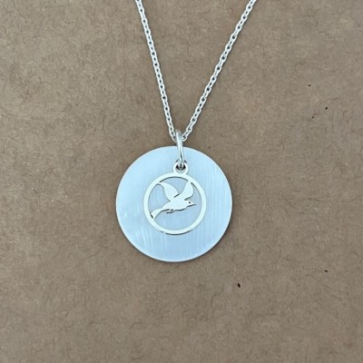 Collier et pendentif nacre et argent pour femme, Oiseau