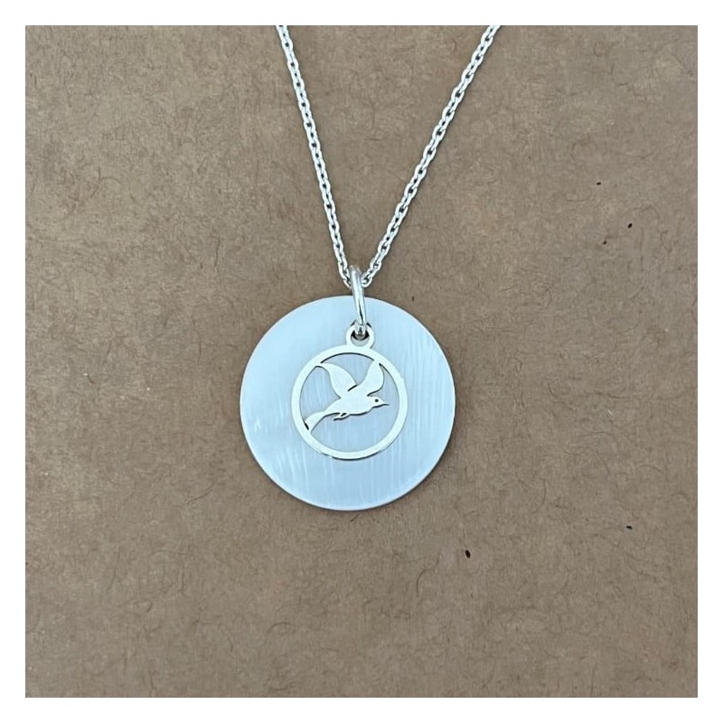 Collier et pendentif nacre et argent pour femme, Oiseau