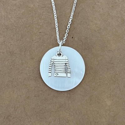 Collier femme argent et pendentif en Nacre - Marinière
