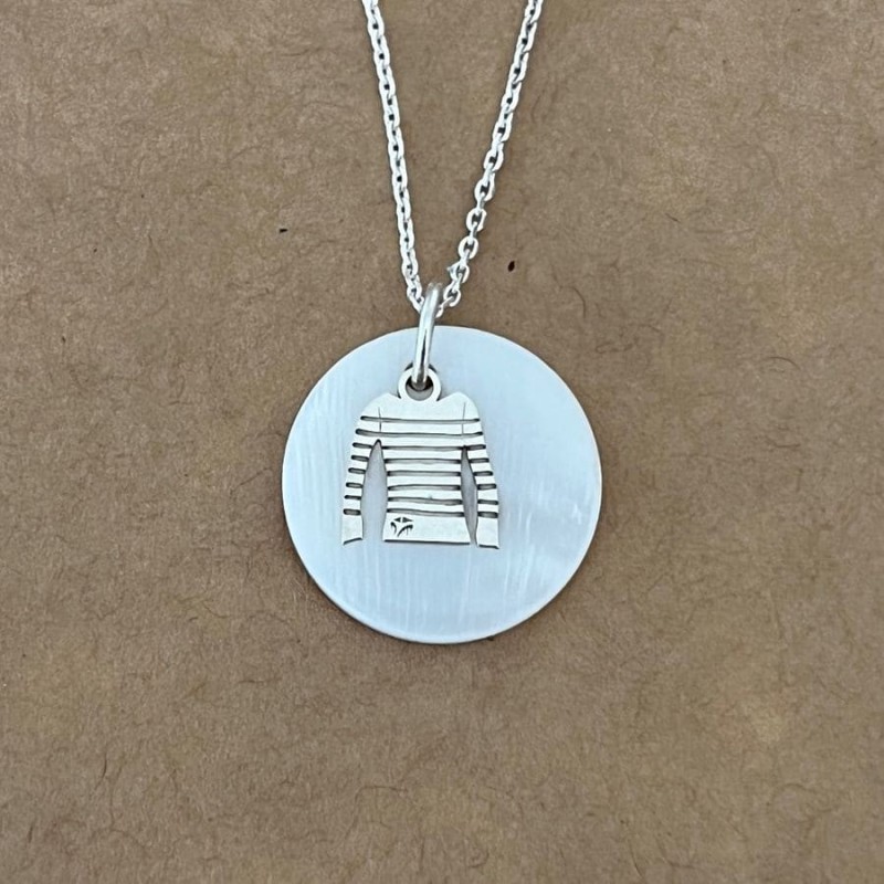 Collier femme argent et pendentif en Nacre - Marinière