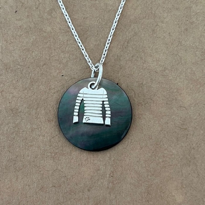 Collier femme argent et pendentif en Nacre grise - Marinière