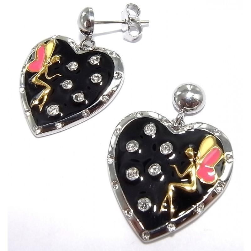 boucle d'oreille coeur acier émail pour femme-Secret de fée boucle d'oreille coeur acier émail pour femme-Secret de fée