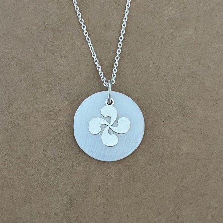 Collier femme argent et pendentif en Nacre - Croix Basque