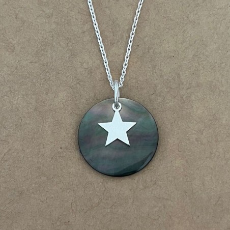 Collier et pendentif argent et nacre abalone pour femme, Etoile