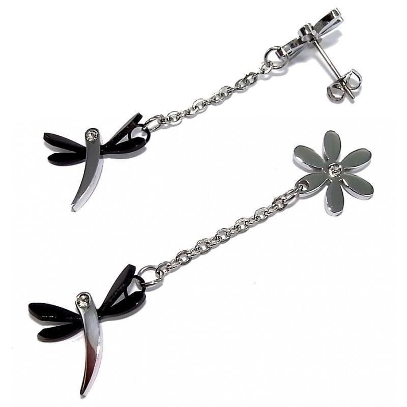 boucle d'oreille en acier et émail noir pour femme, Source boucle d'oreille en acier et émail noir pour femme, Source