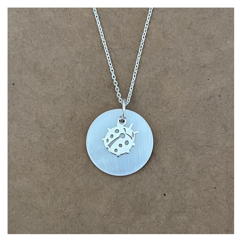 Collier nacre et argent 925 pour femme, pendentif Coccinelle