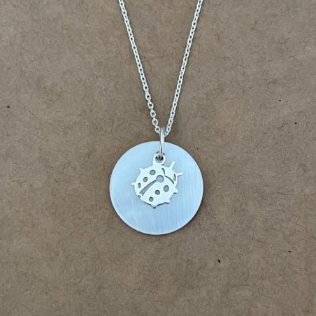 Collier nacre et argent 925 pour femme, pendentif Coccinelle