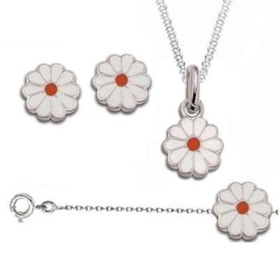 Parure de bijoux Fleur blanche en argent pour fille + Chaîne offerte!