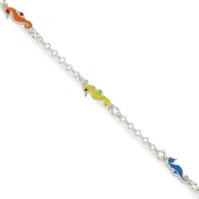 Bracelet en argent pour fille, hippocampes colorés - Lyn&Or Bijoux