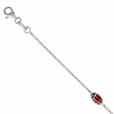 Bracelet pour enfant en argent et émail - Coccinelle rouge - Lyn&Or Bijoux