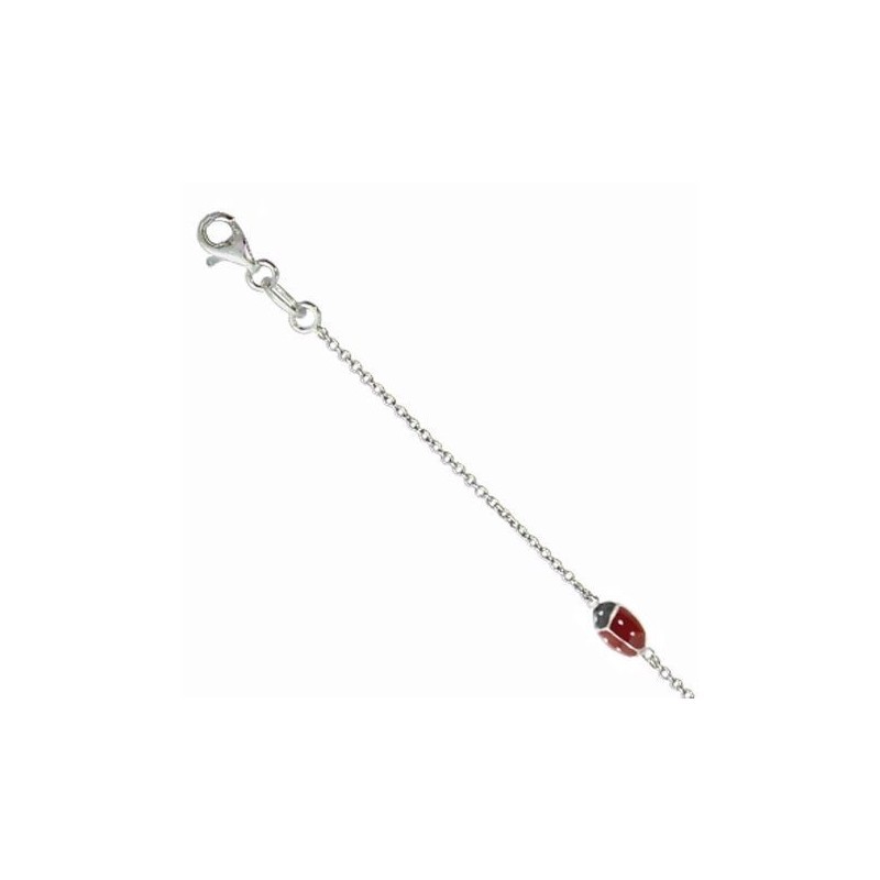 Bracelet pour enfant en argent et émail - Coccinelle rouge - Lyn&Or Bijoux