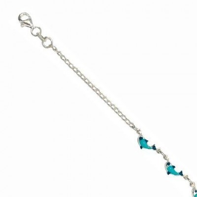 Bracelet enfant en argent et émail - Dauphins bleus - Lyn&Or Bijoux