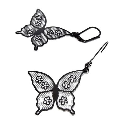 Boucles d'oreille papillon en acier noir pour femme - Voltige - Lyn&Or Bijoux