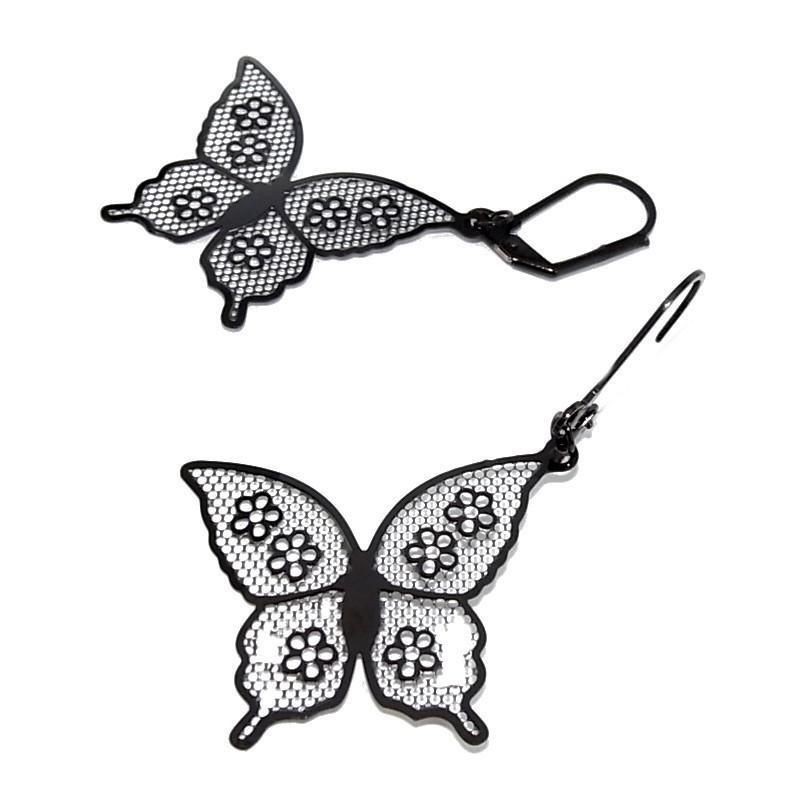 anneaux d'oreilles acier inoxydable noir pour femme, Voltige anneaux d'oreilles acier inoxydable noir pour femme, Voltige