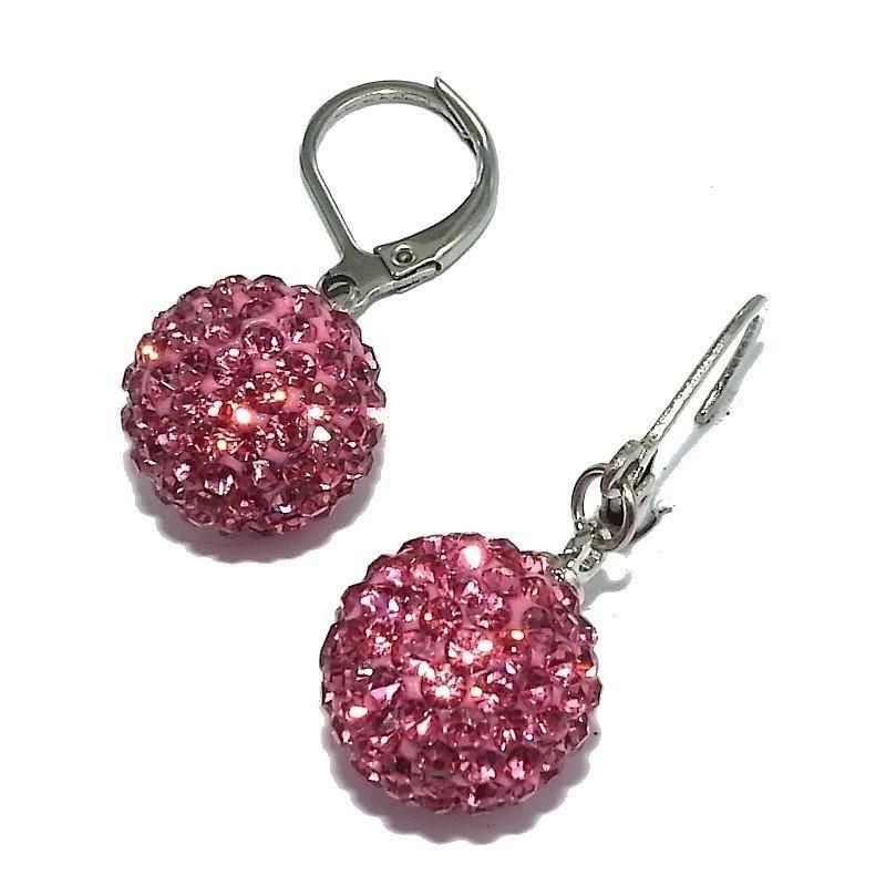 boucle d'oreille rose cristal et acier inoxydablee, Pink-Lady boucle d'oreille rose cristal et acier inoxydablee, Pink-Lady