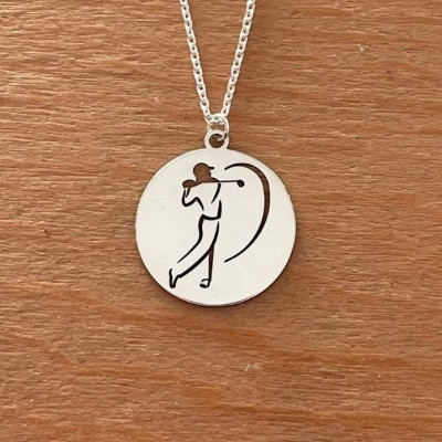 Collier + pendentif pour femme argent, Golf - Golfeur Swing