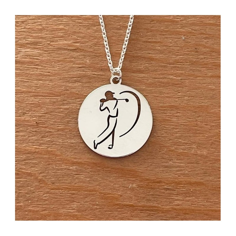 Collier + pendentif pour femme argent, Golf - Golfeur Swing