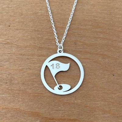 Collier + pendentif pour femme argent, Golf - Drapeau 18