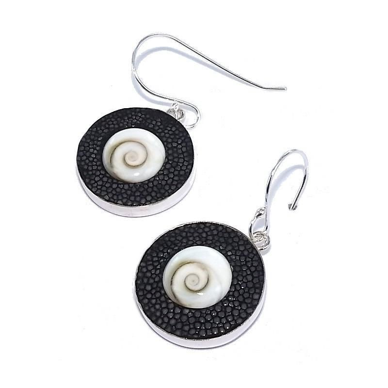 boucle d'oreille Galuchat Gris pour femme, Oeil de Shiva boucle d'oreille Galuchat Gris pour femme, Oeil de Shiva