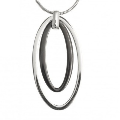 Collier acier + grand pendentif bicolore gris /noir pour femme - Liena