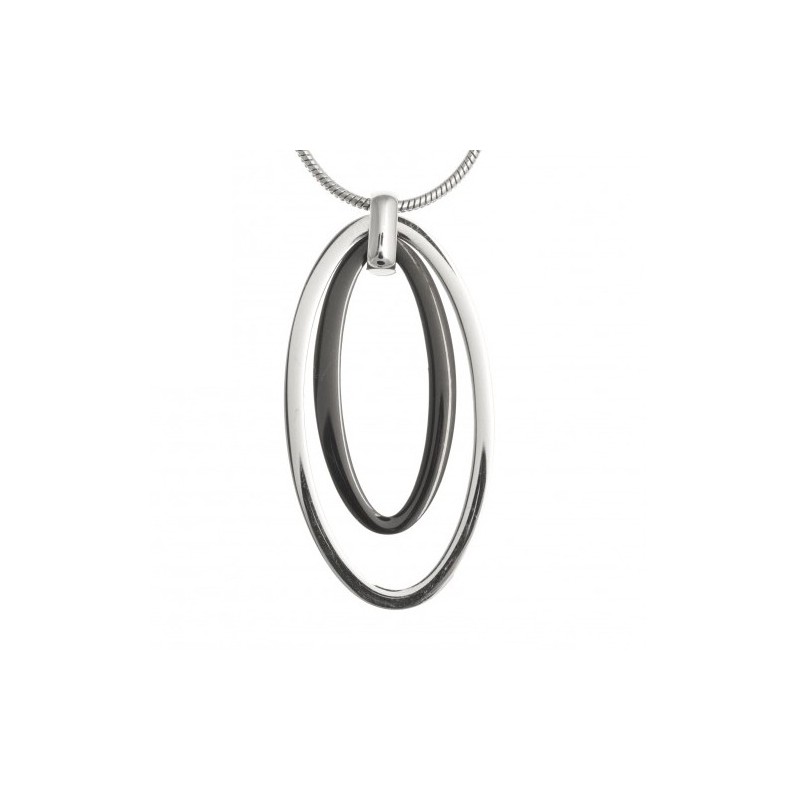 Collier acier + grand pendentif bicolore gris /noir pour femme - Liena