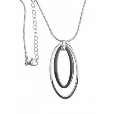 collier femme acier + pendentif 2 tons noir et argent