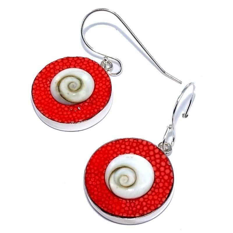 boucle d'oreille Galuchat Rouge pour femme, Oeil de Shiva boucle d'oreille Galuchat Rouge pour femme, Oeil de Shiva